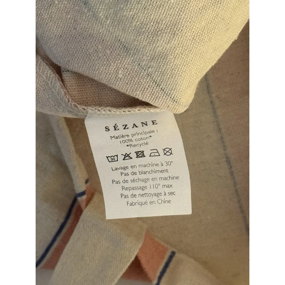 Sezane Women's One Size Bonjour Pink Beige Fabric Tote Bag